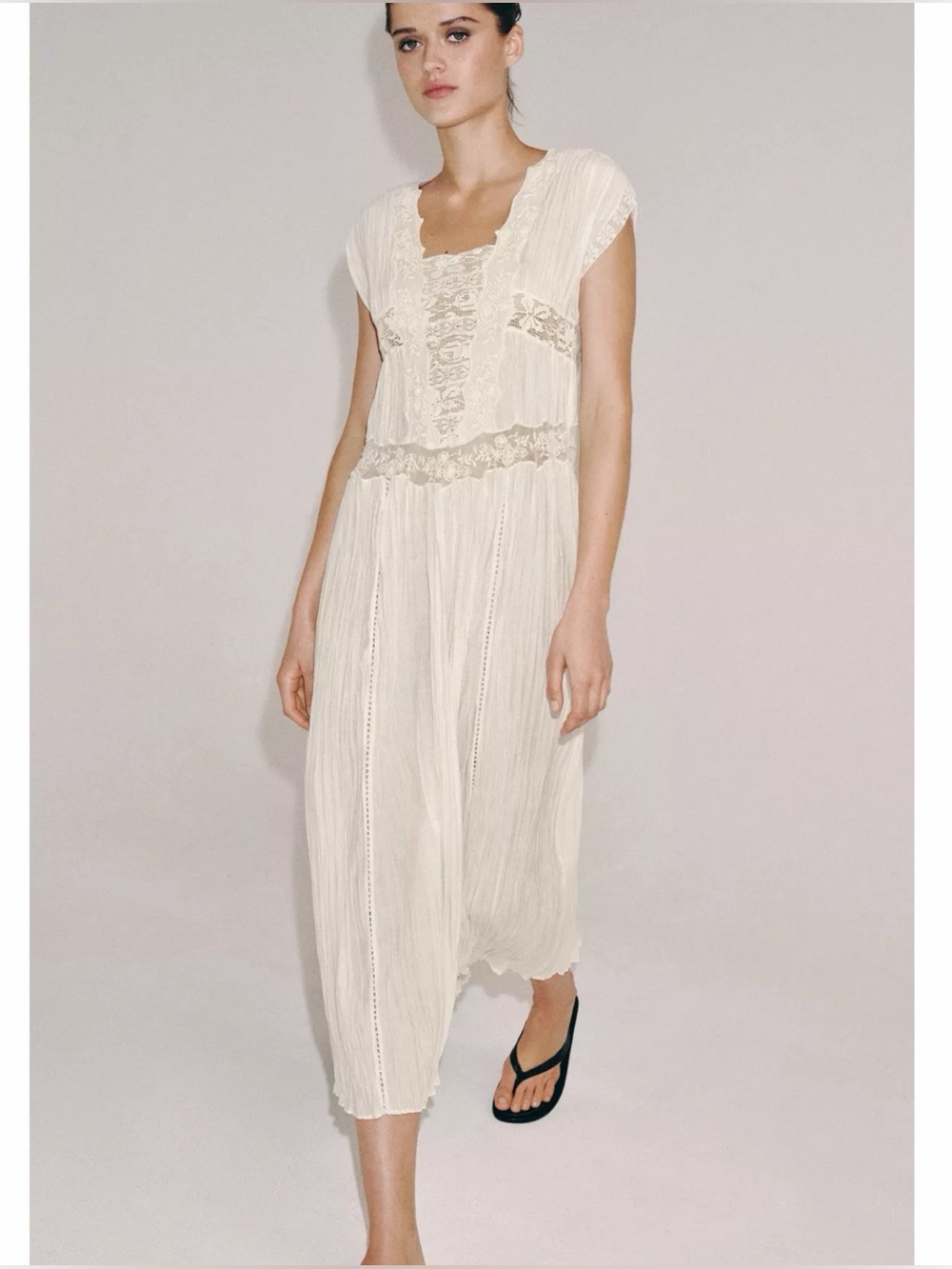 White Lace Detail Midi Dress New